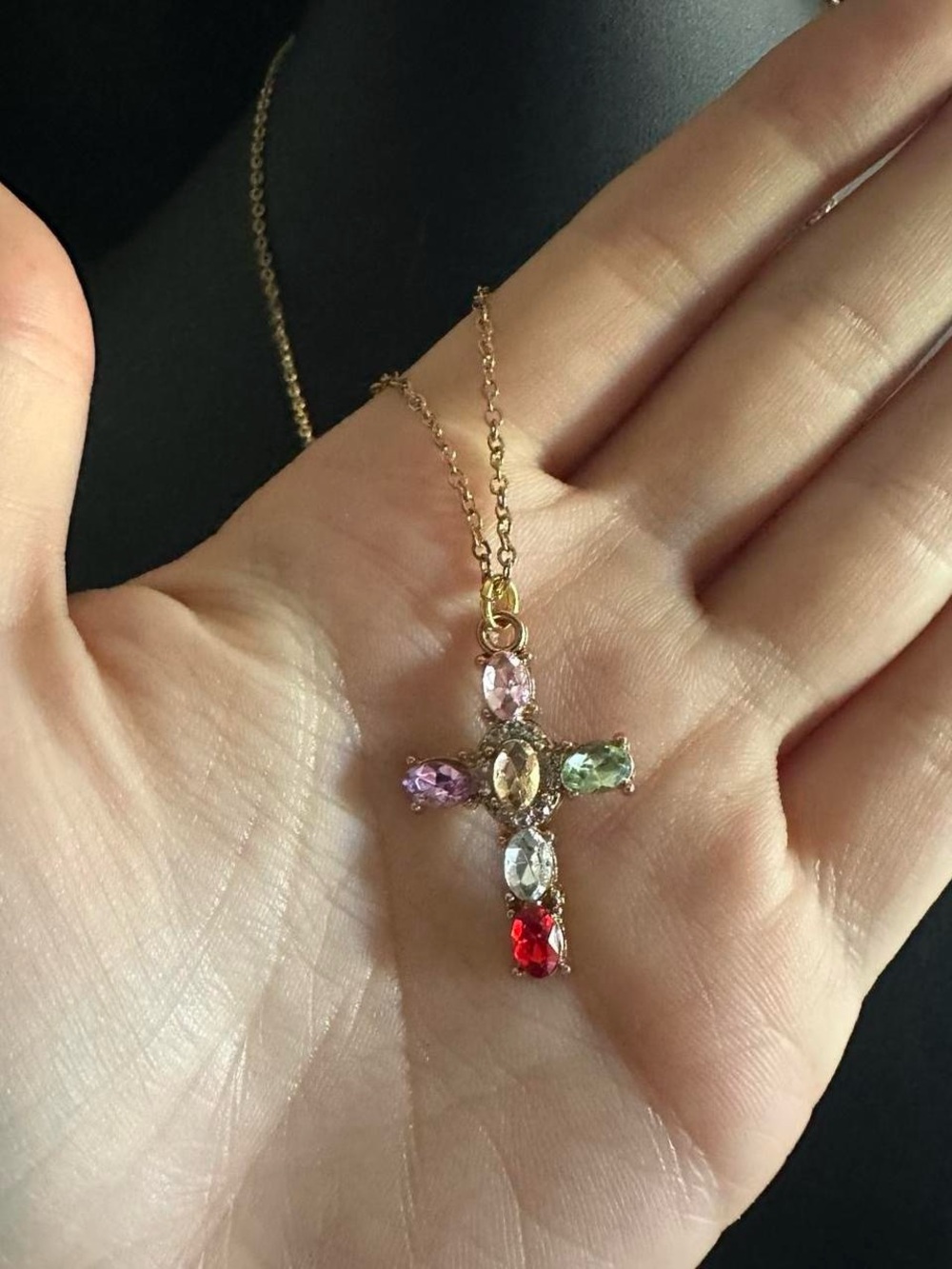Colorful Rhinestone Cross Necklace - Picture 5 of 6